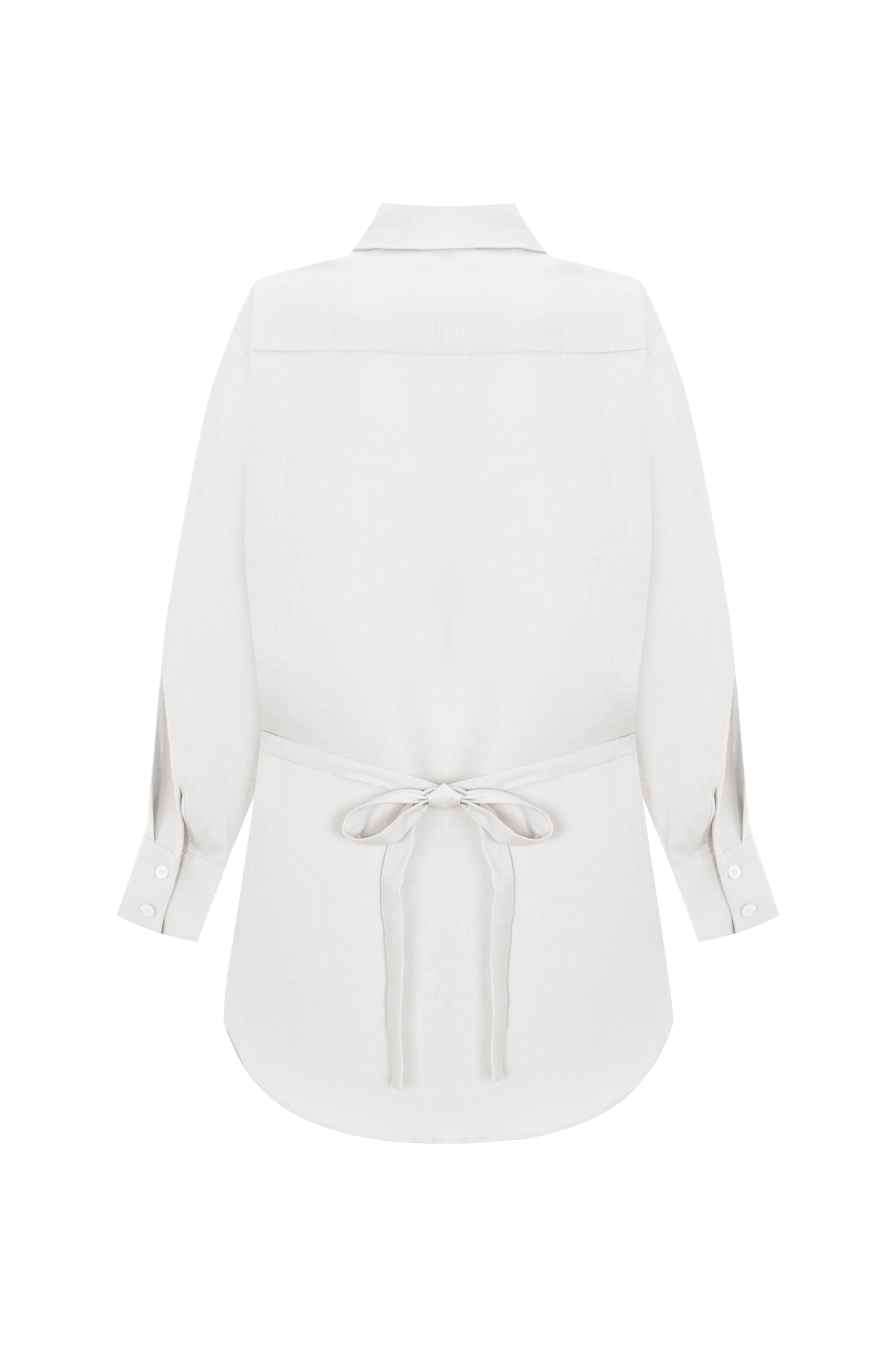 Bağlama Detaylı Taş İşlemeli Keten Gömlek