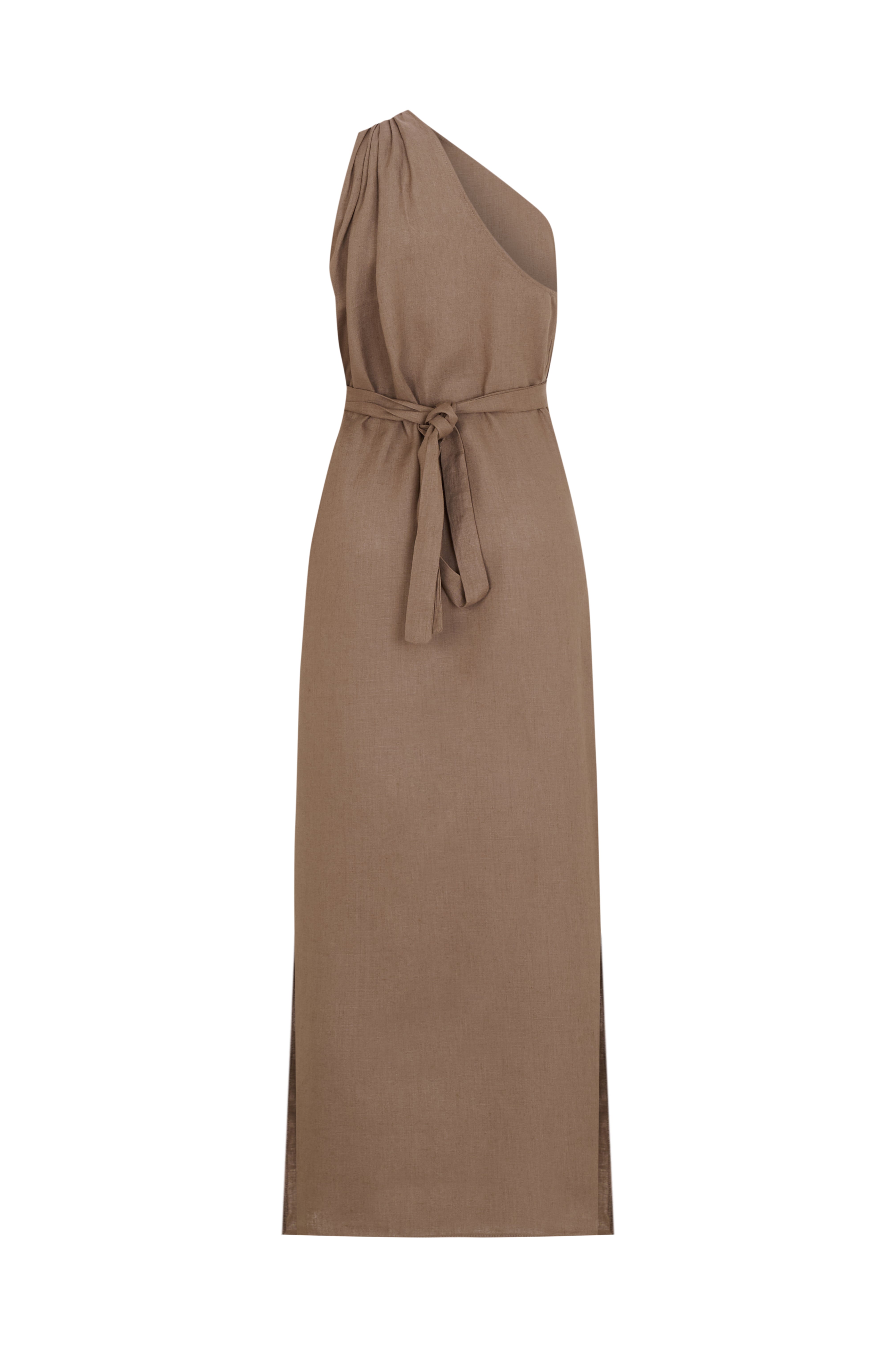 Tek Omuz Yırtmaçlı Keten Elbise