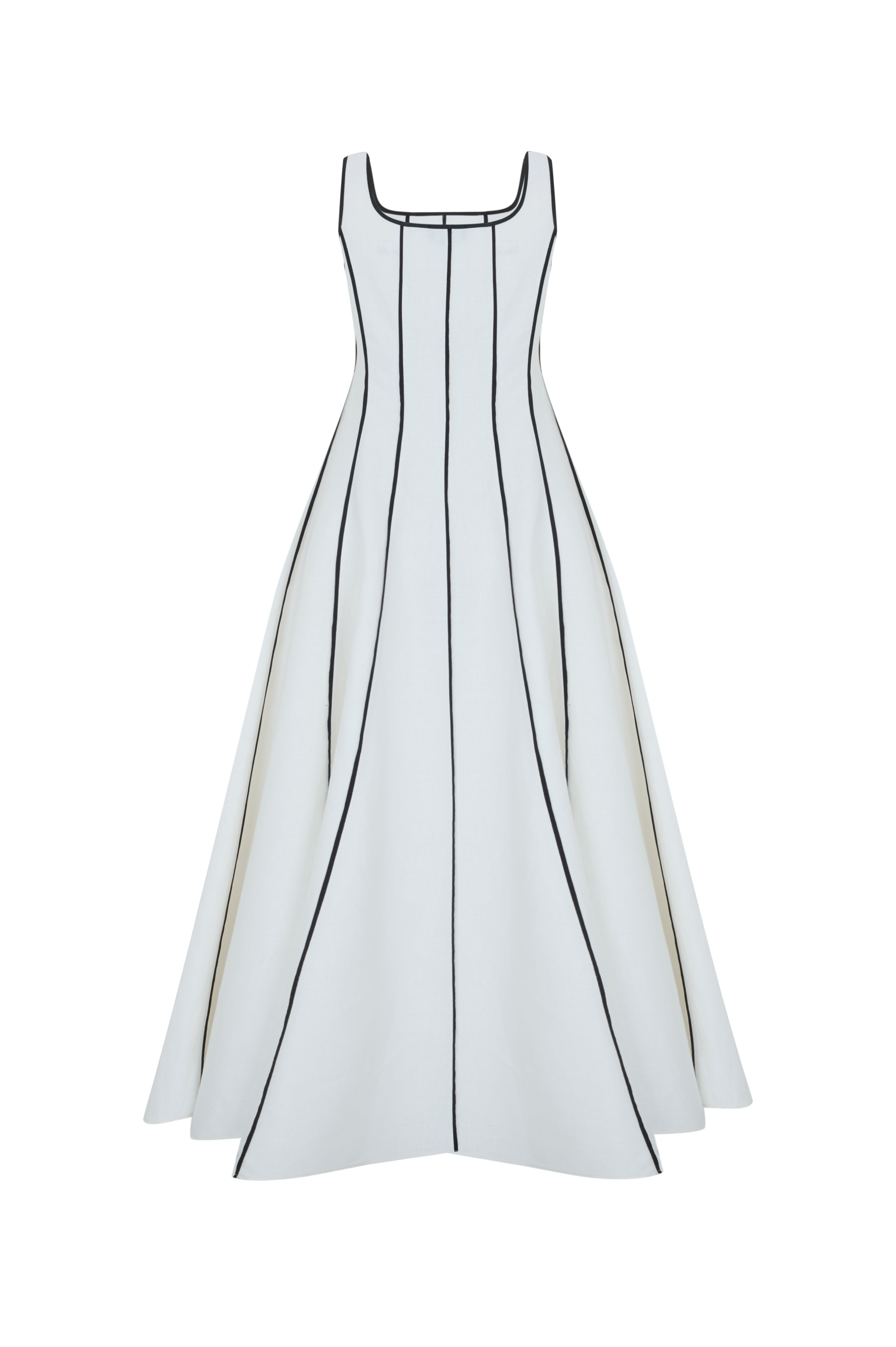 Beyaz Volanlı Siyah Biyeli Maxi Elbise