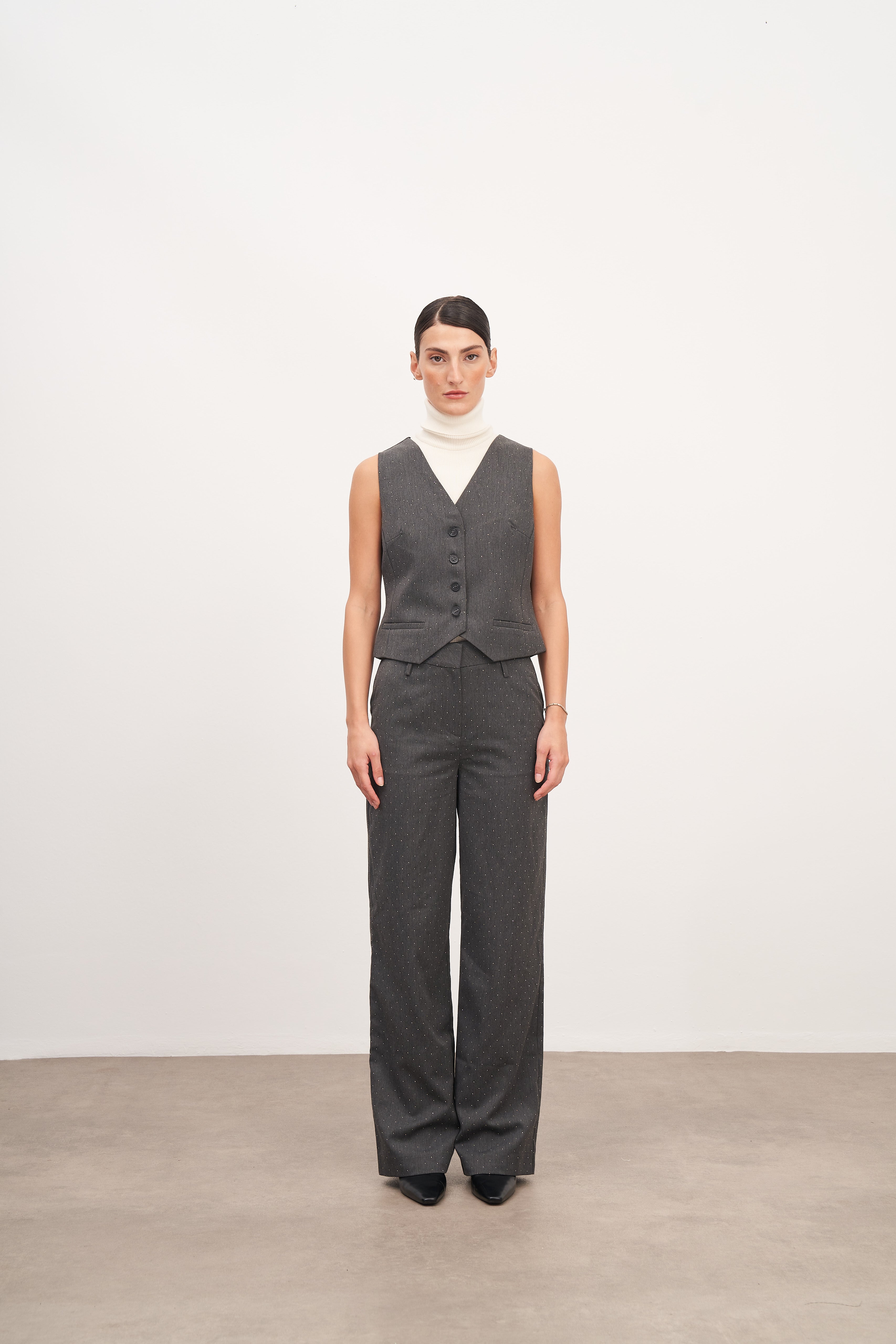 Füme Düğme Detaylı Hotfix Yelek