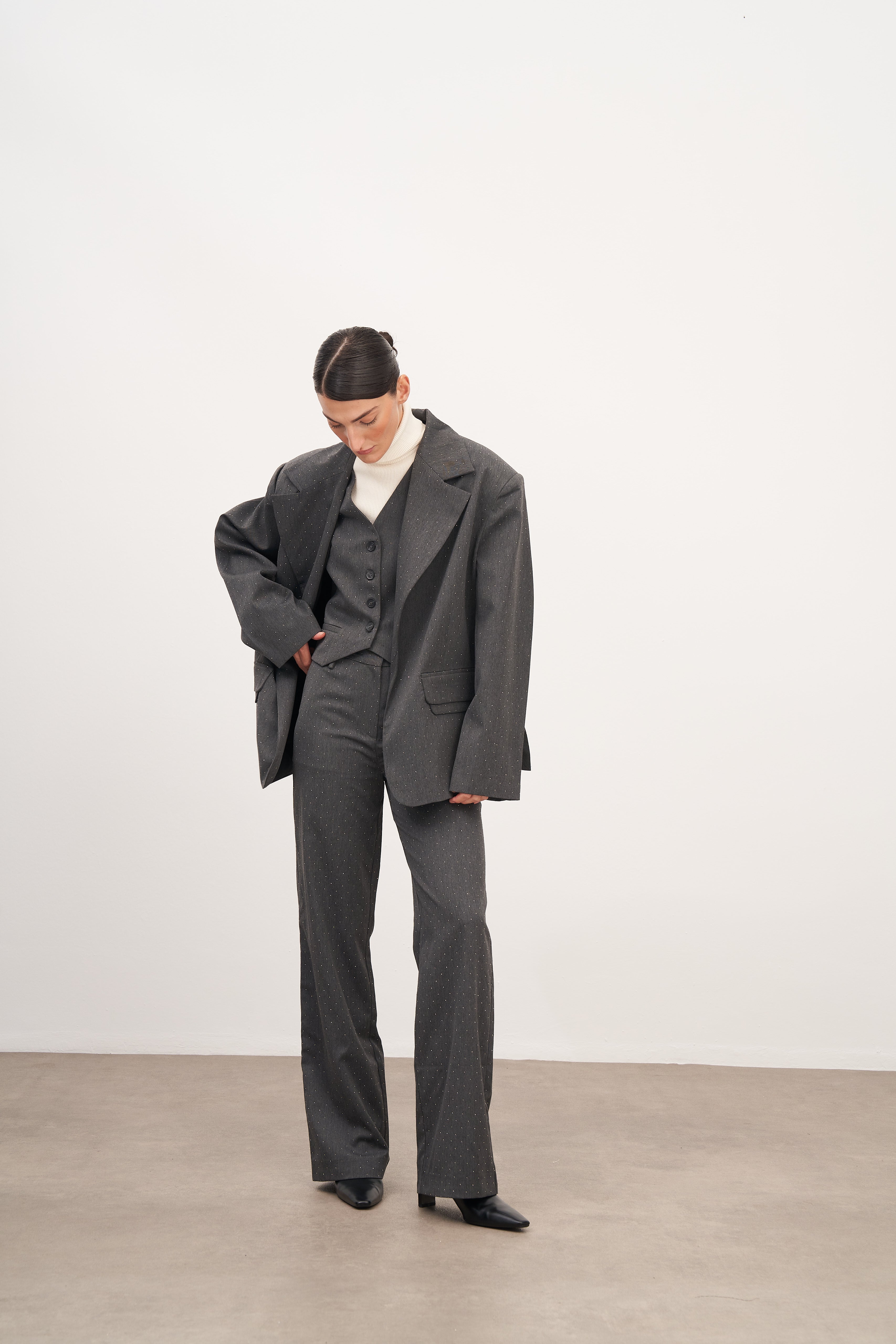 Füme Pileli Geniş Kesim Hotfix Pantolon