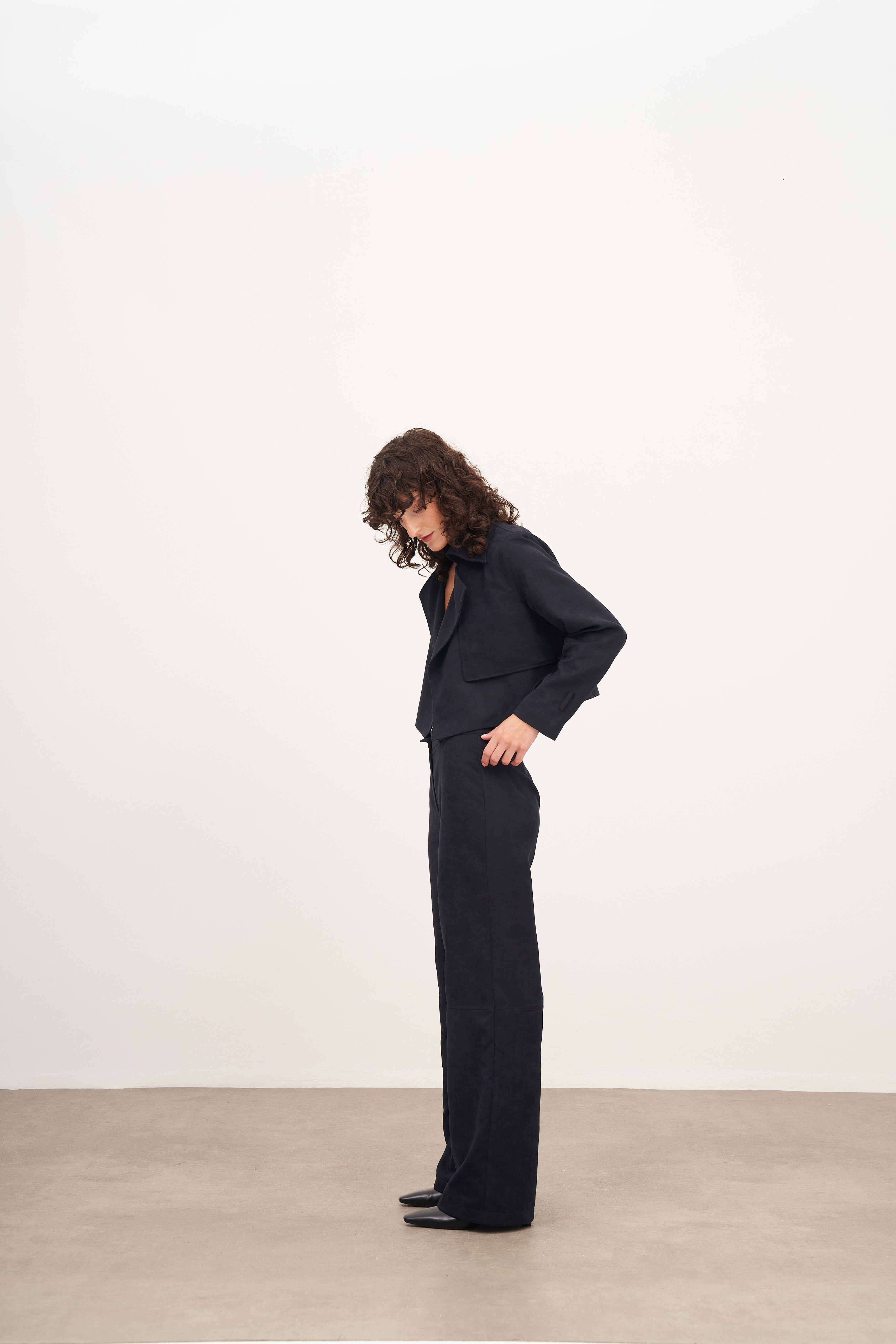 Lacivert Süet Düz Kesim Pantolon