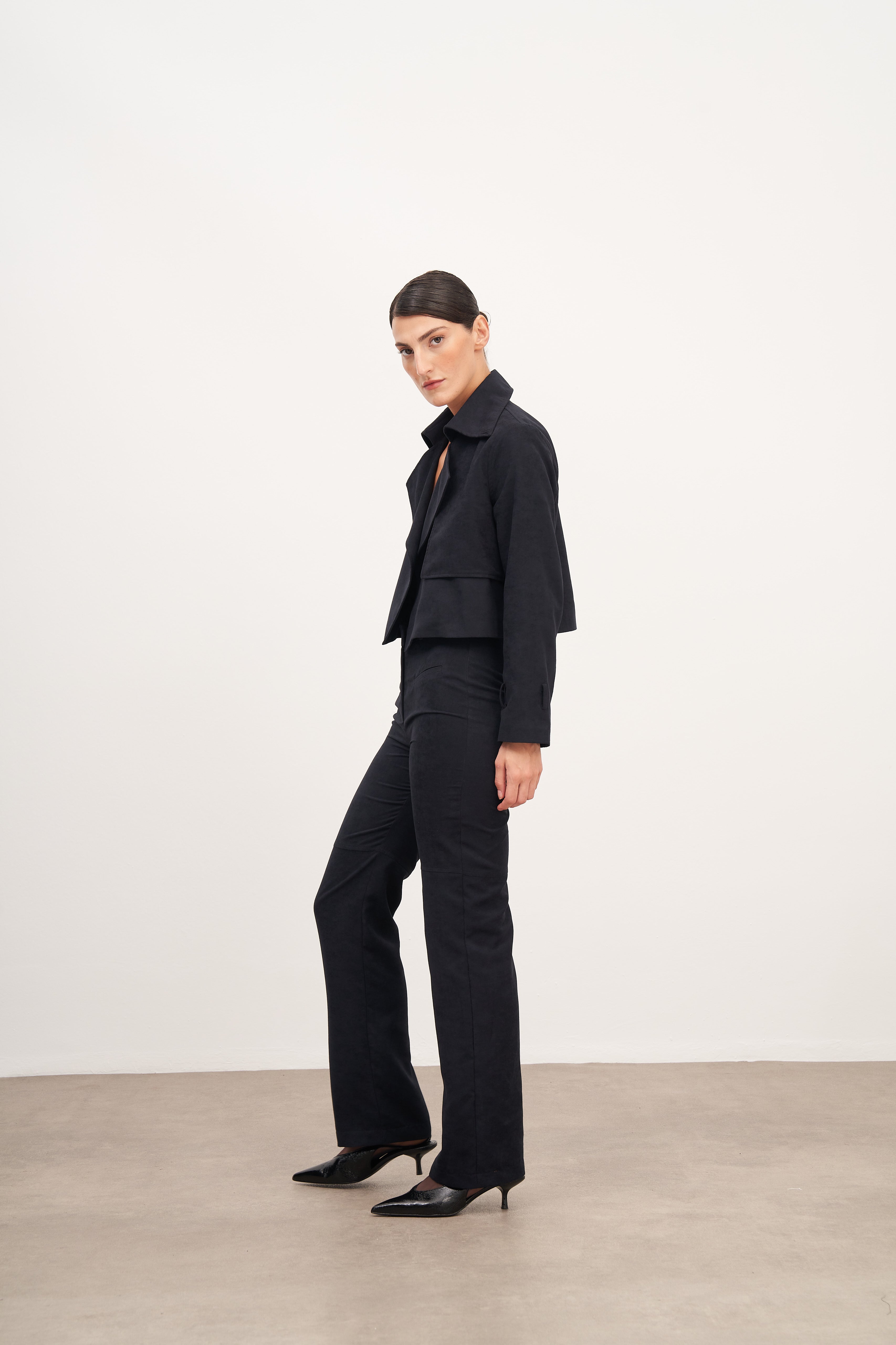 Lacivert Süet Flare Pantolon