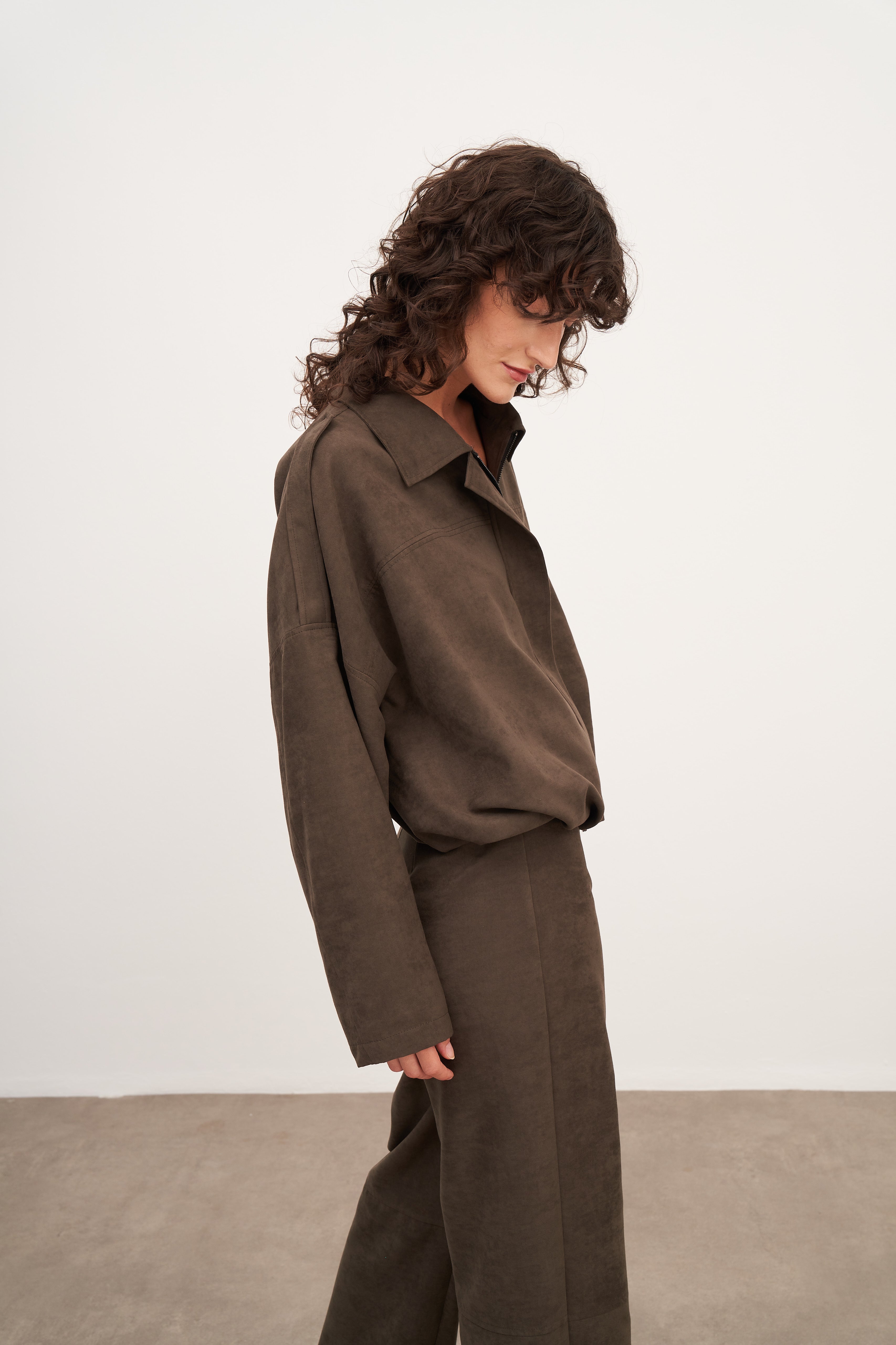 Haki Süet Balon Form Ceket