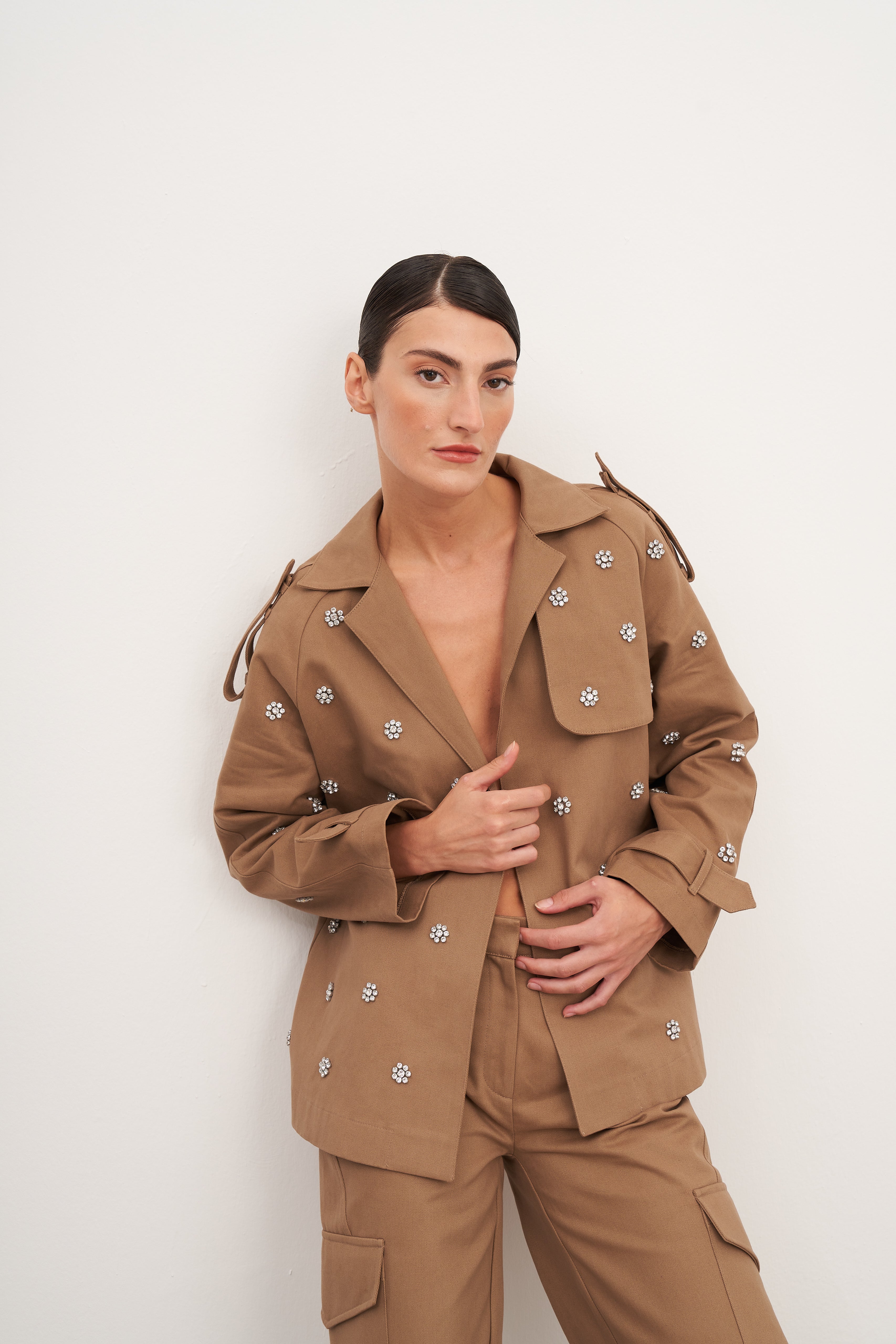 Taş İşlemeli Kanvas Ceket