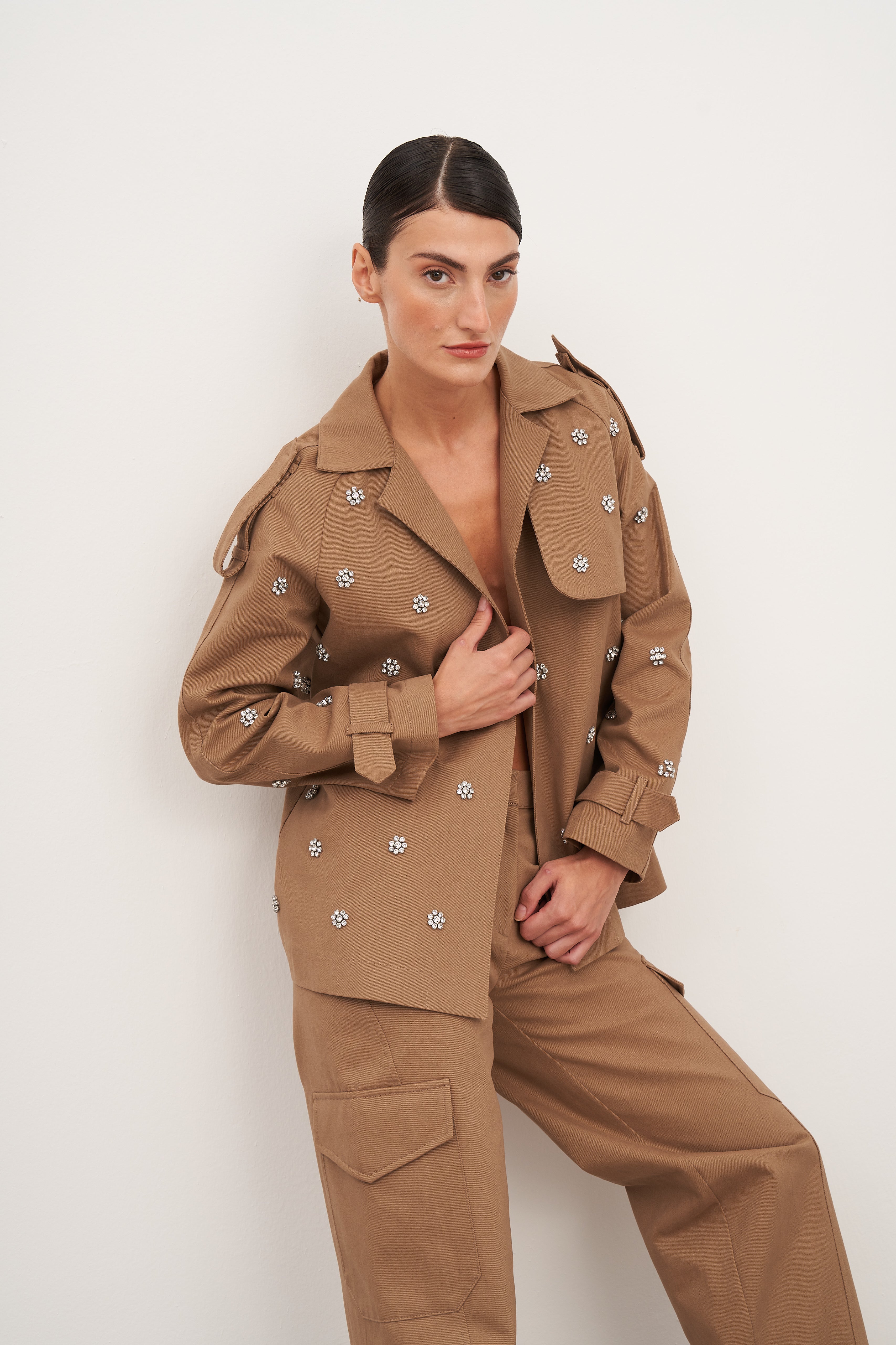 Taş İşlemeli Kanvas Ceket