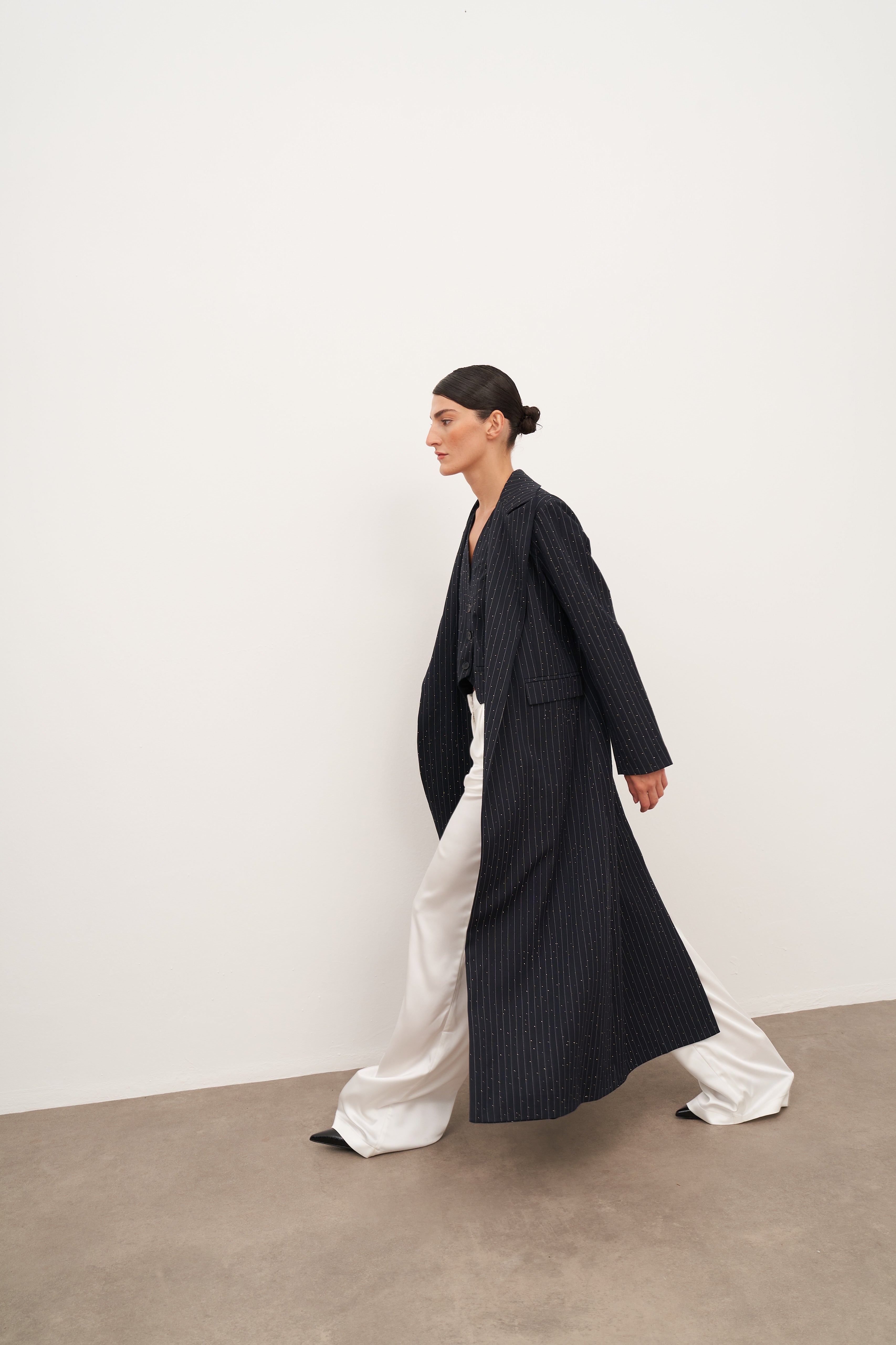 Lacivert Çizgili Hotfix Trençkot