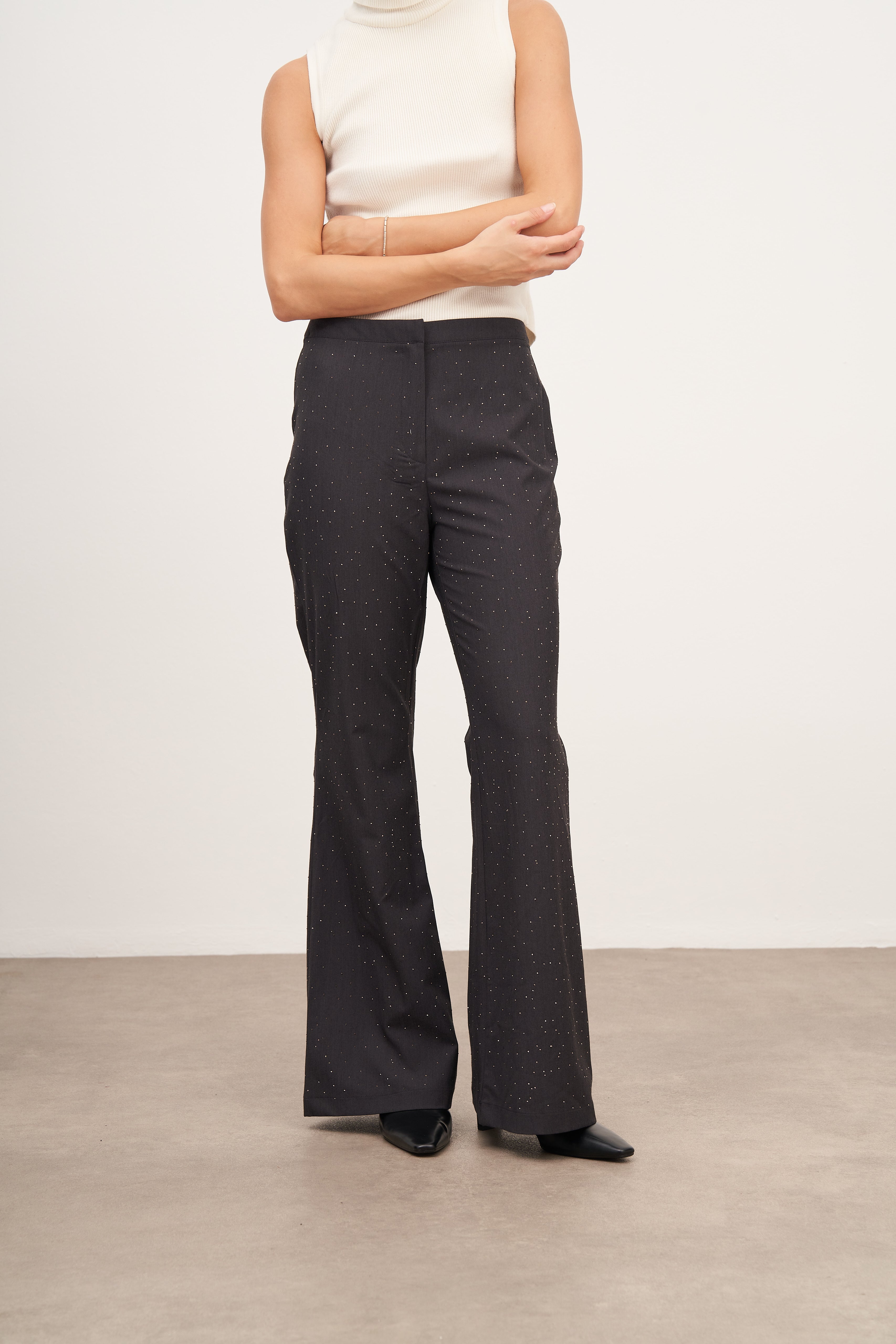 Füme Flare Kesim Hotfix Pantolon