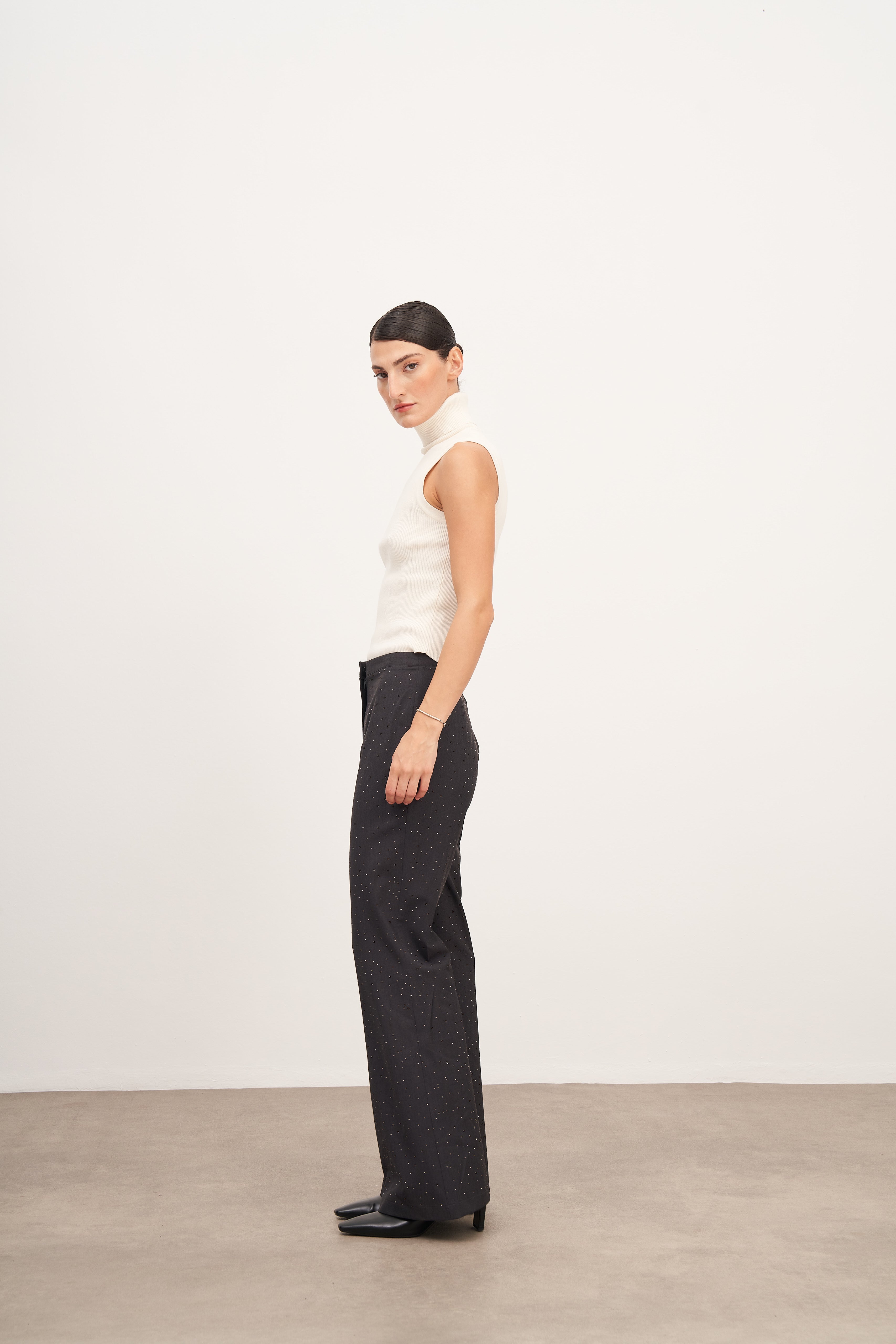 Füme Flare Kesim Hotfix Pantolon