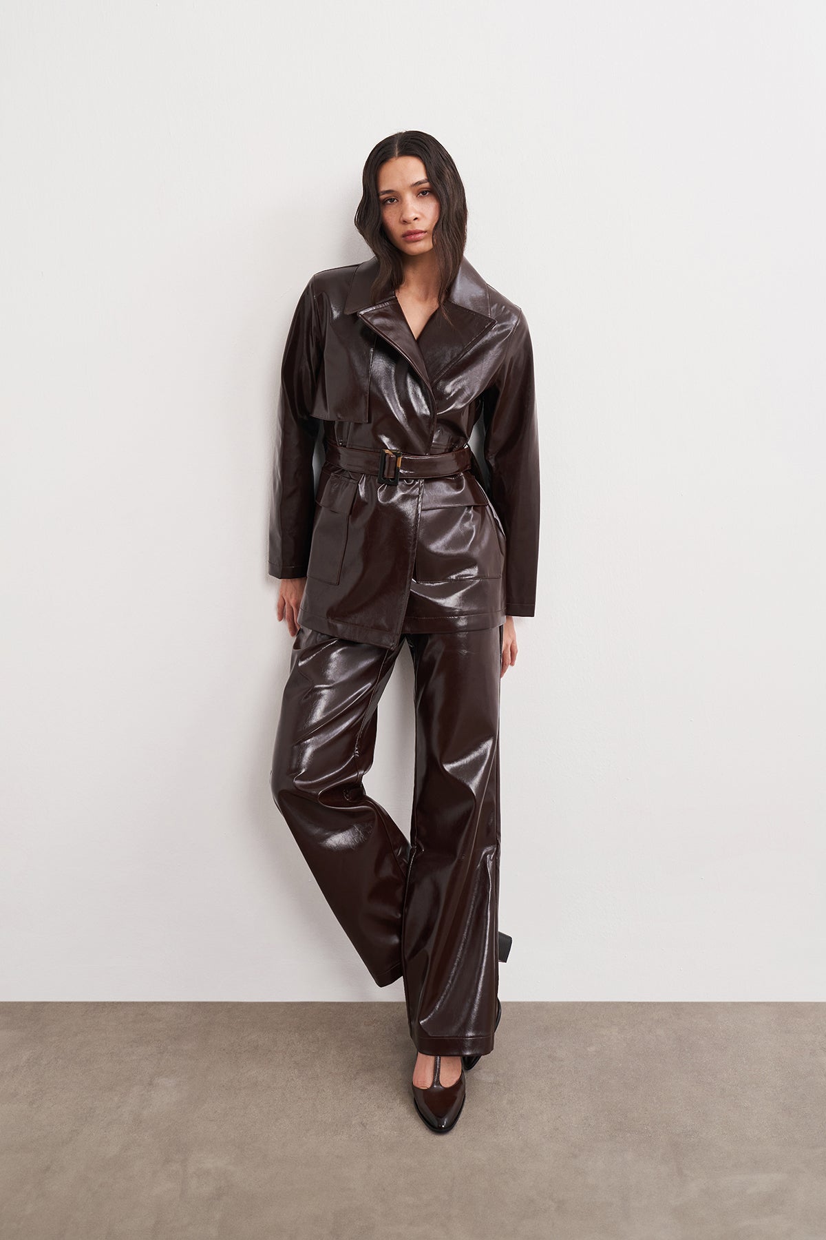 Acı Kahve Damarlı Deri Pantolon