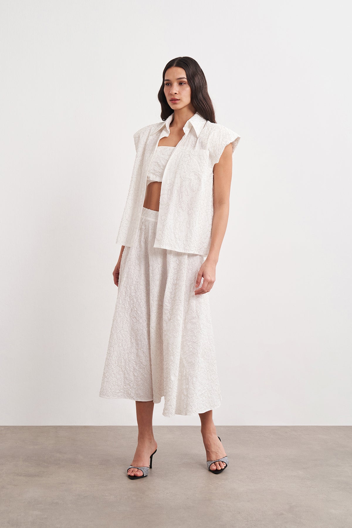 Yoğun Boncuk İşlemeli Midi Çan Etek