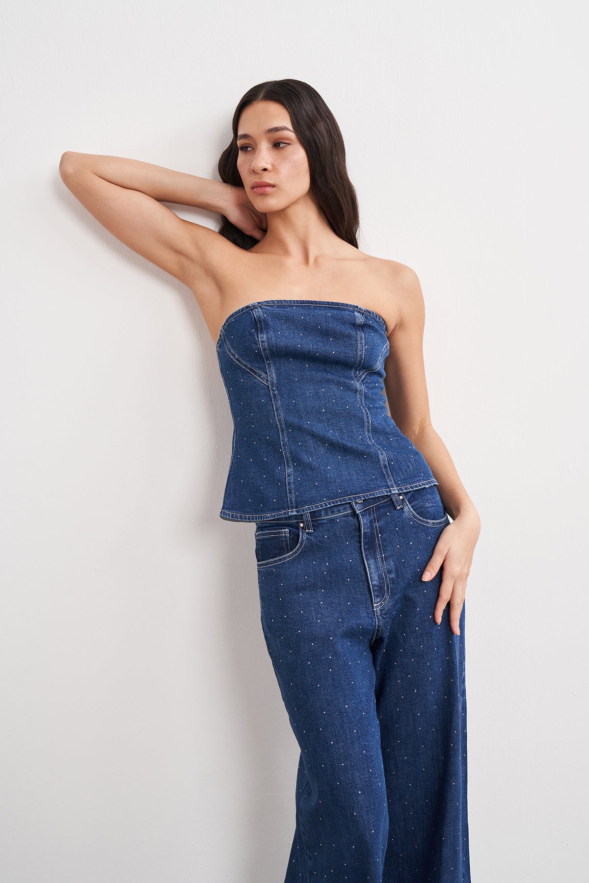 Hotfix Baskılı Denim Büstiyer