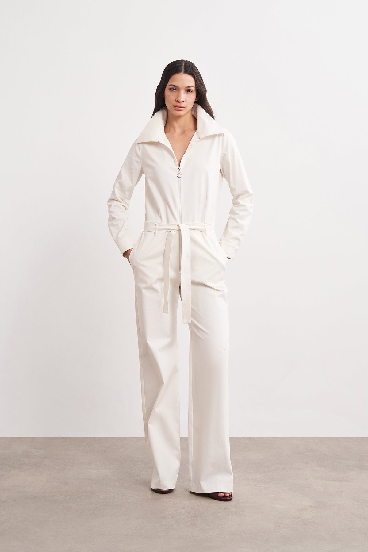 Fermuar ve Kuşak Detaylı Kanvas Tulum