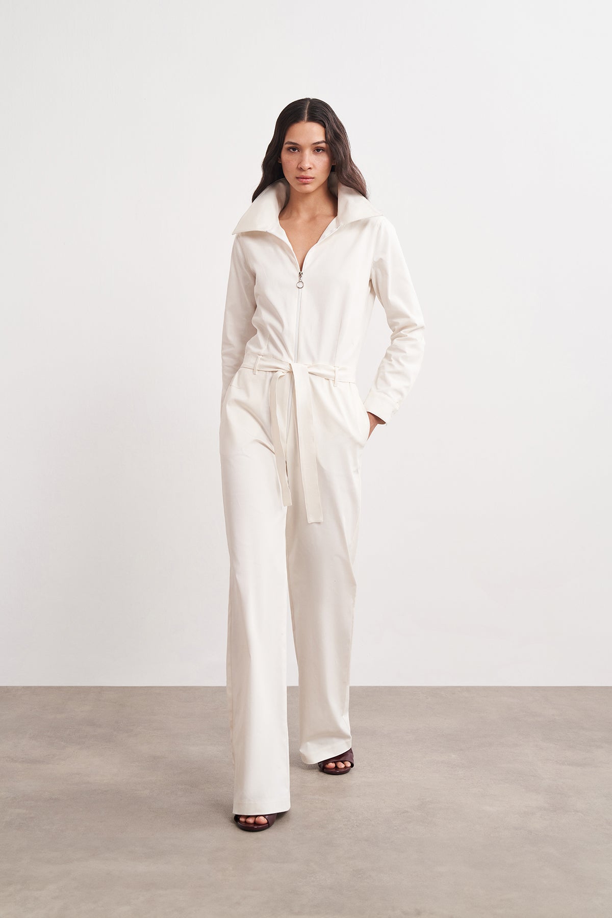 Fermuar ve Kuşak Detaylı Kanvas Tulum